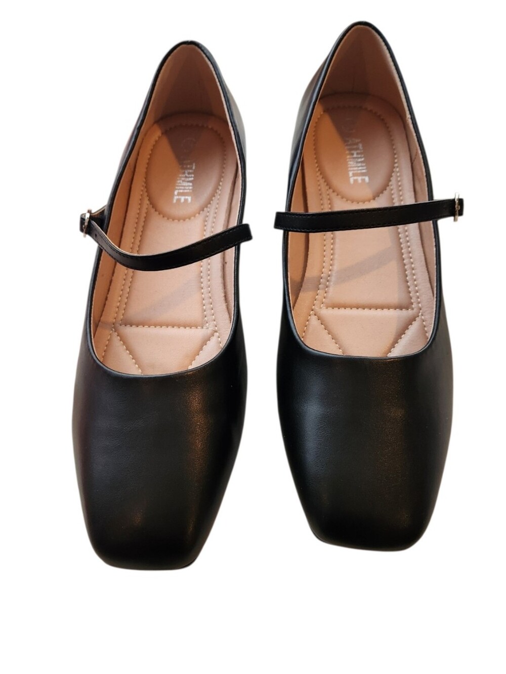 NWOT Athmile Black Mary Jane Ballet Flats Square Toe Adjustable Strap Size 10